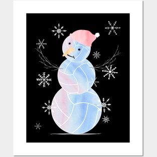 Cute Watercolor Pastel I Love Volleyball Snowman in light blue, pink and purple Posters and Art